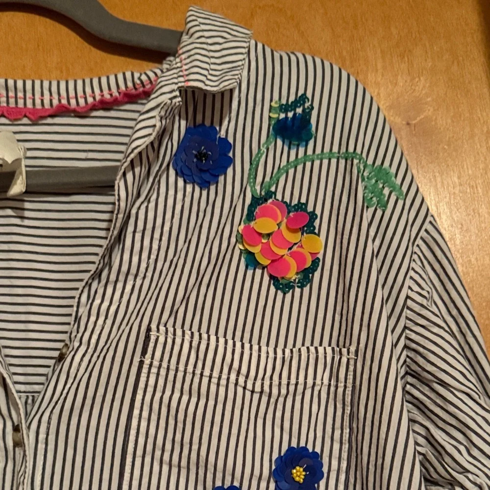 Anthropologie Maeve Striped Floral Sequin Shirt - Size 4 - Picture 10 of 13